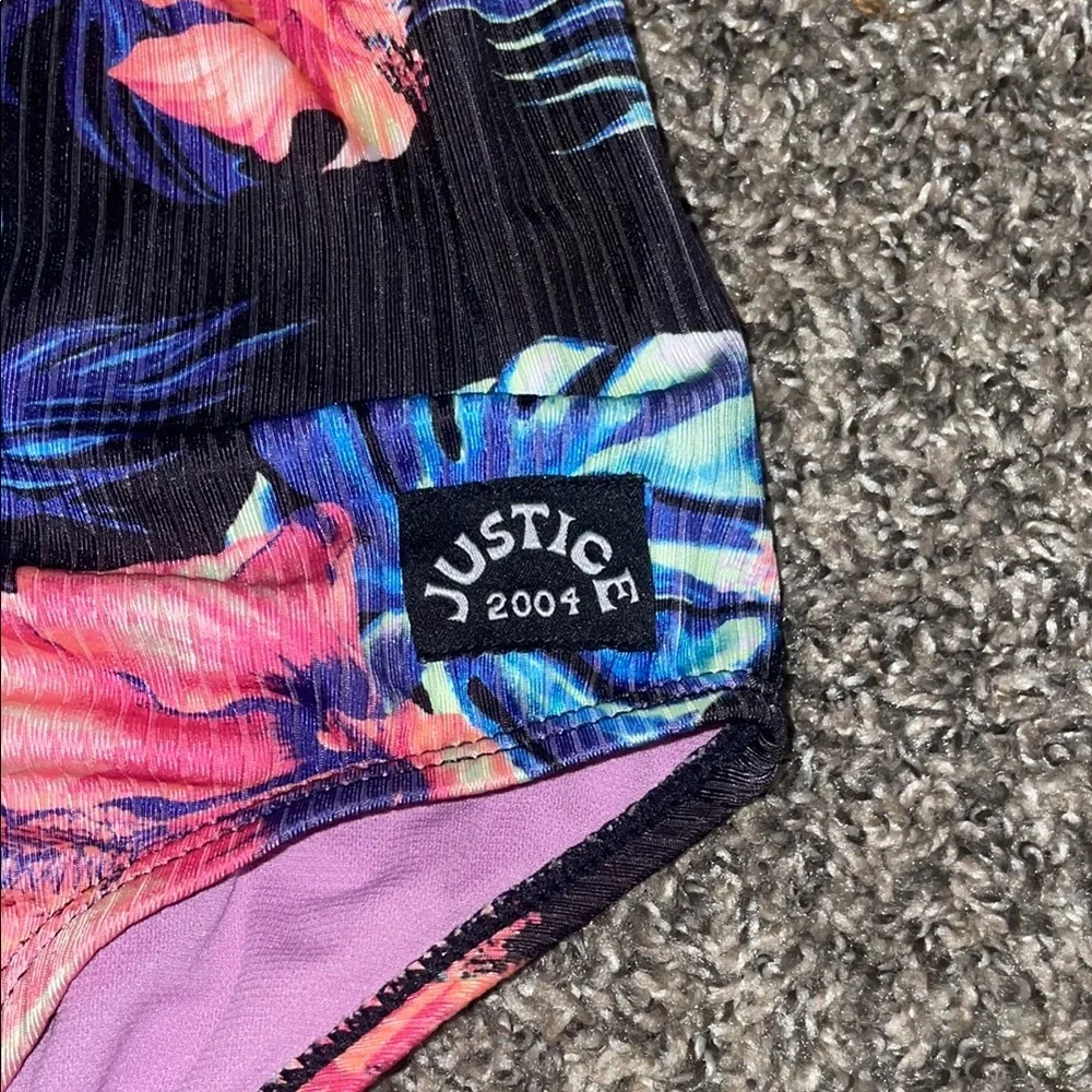 Justice Floral Kids Swim One Piece - Black, Pink, Blue
